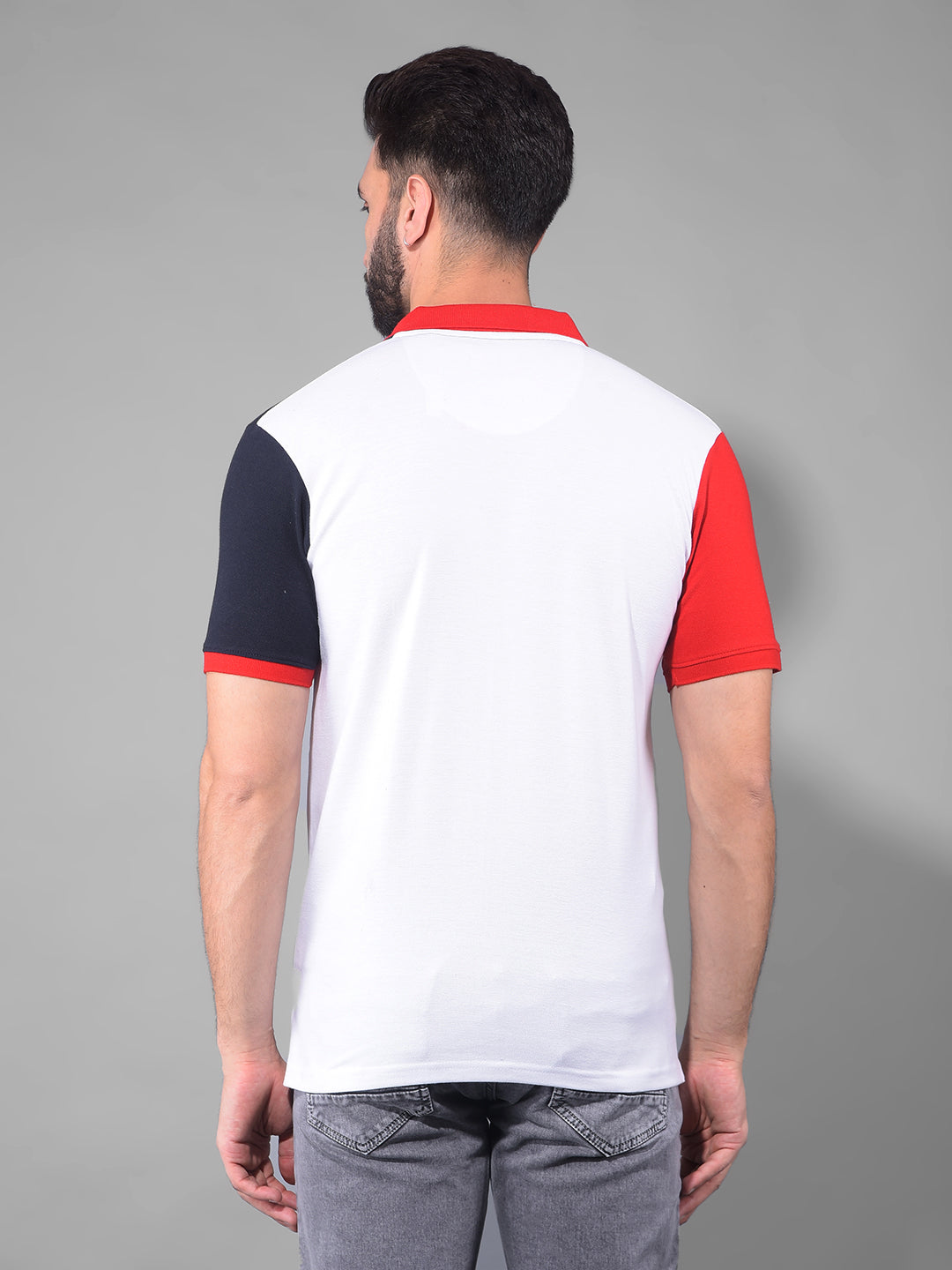 cobb navy red white colourblock polo neck t-shirt