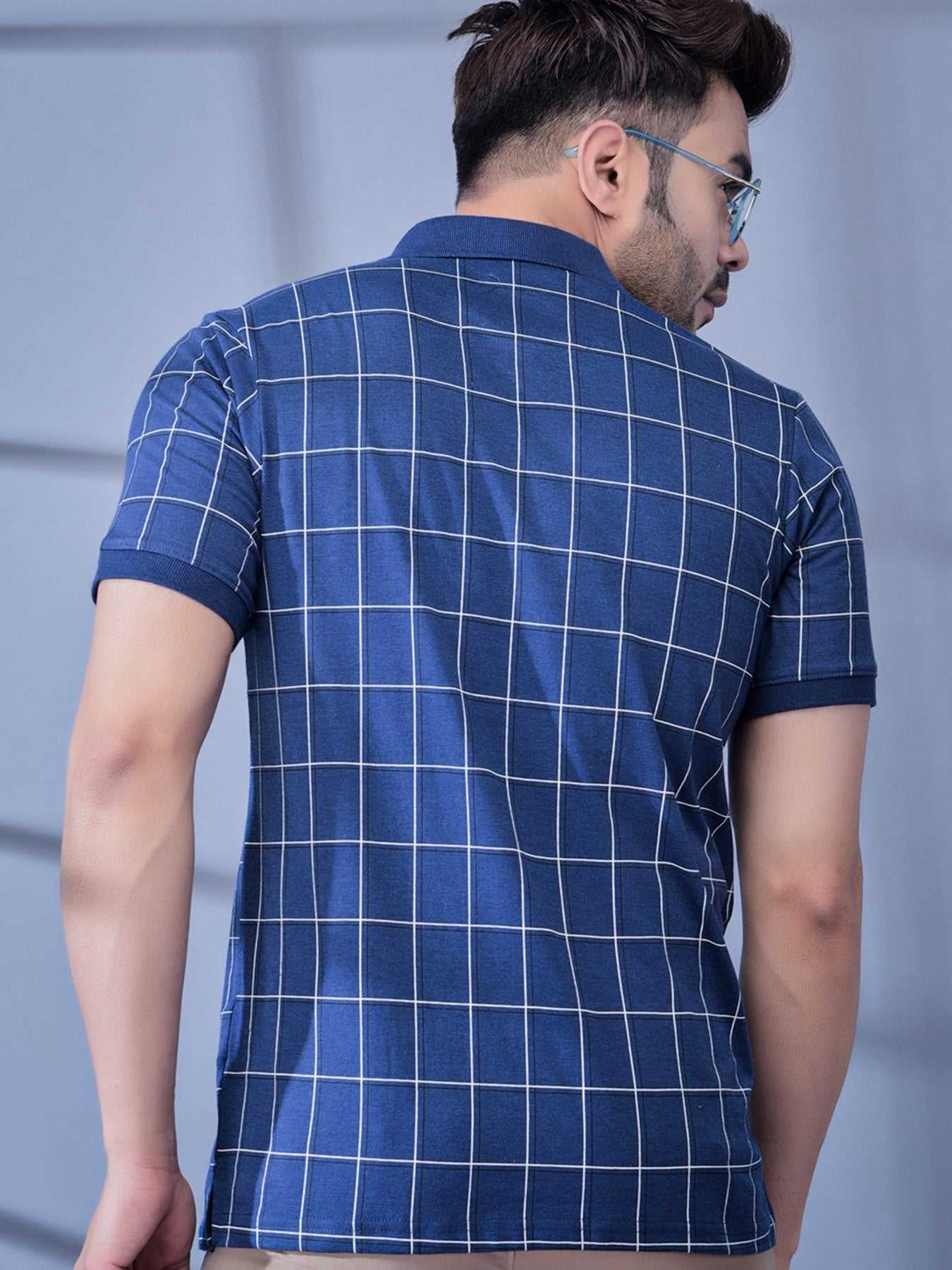 Cobb Blue Check Polo Neck T-Shirt