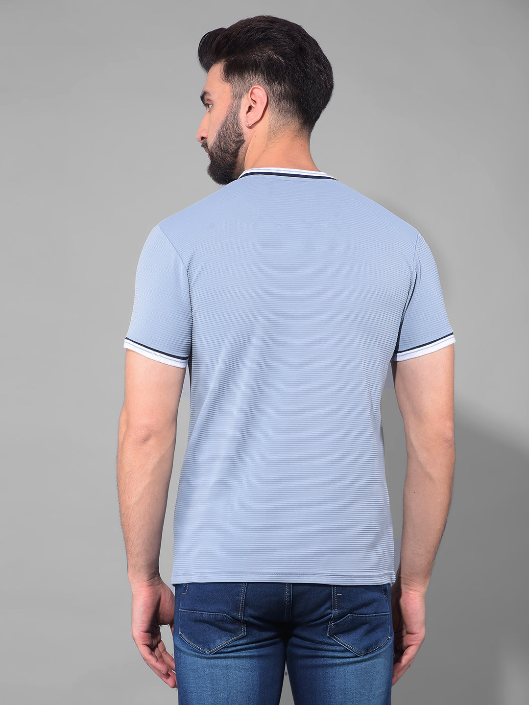 cobb solid dusty sky blue round neck t-shirt