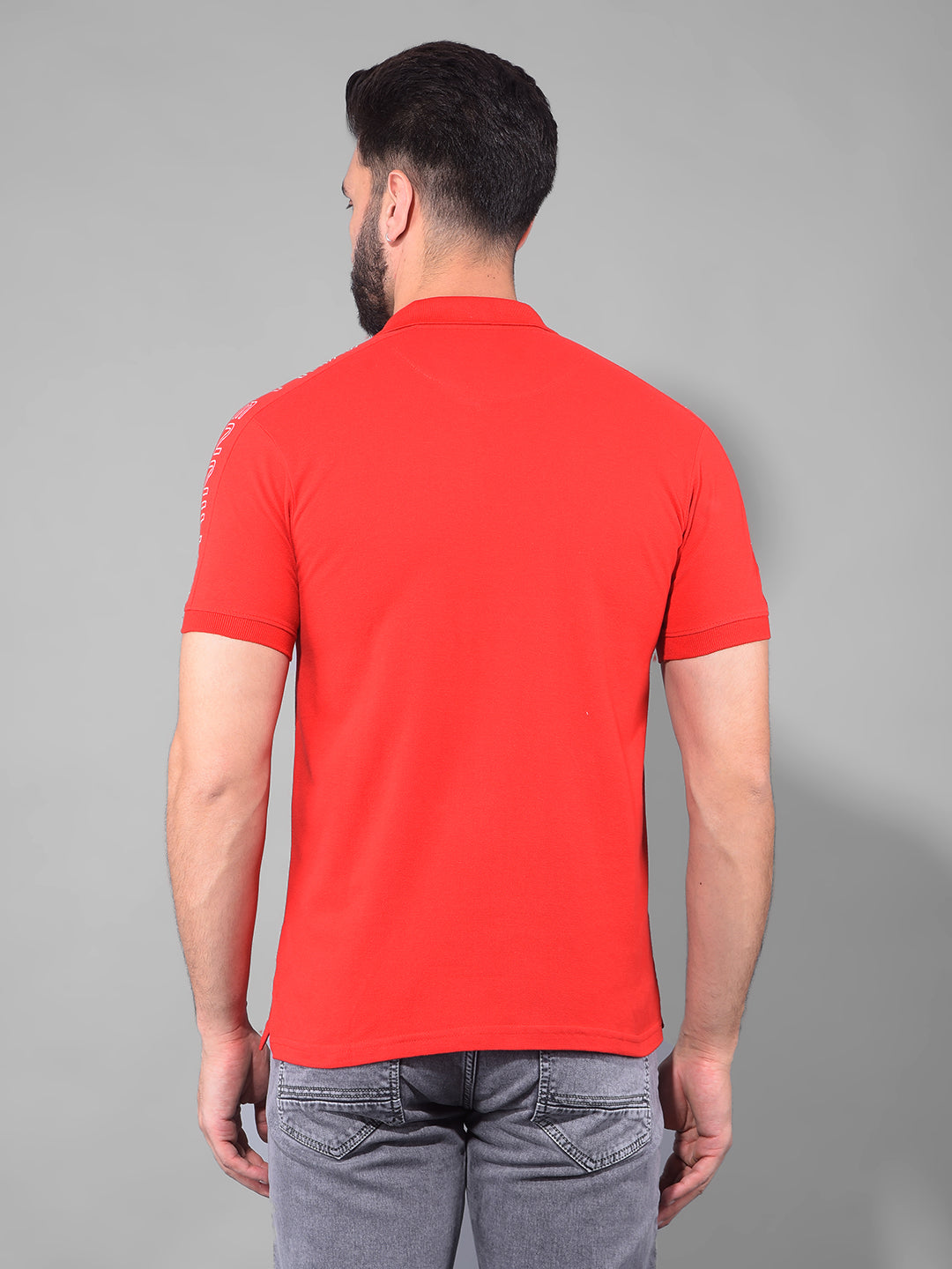 cobb red printed zipper polo neck t-shirt