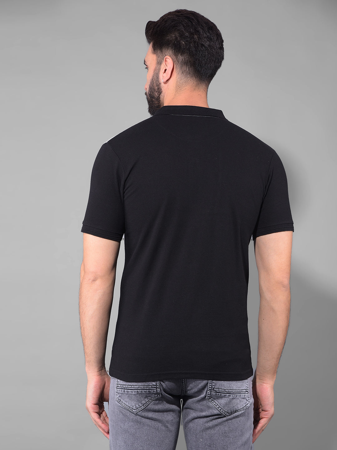 cobb black white colourblock polo neck t-shirt