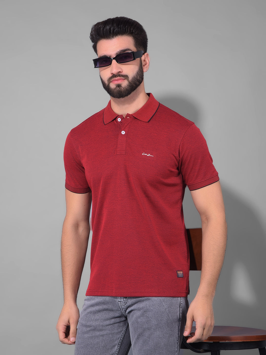 Turn Heads with Cobb Solid Red Polo Neck T Shirt Shop Now