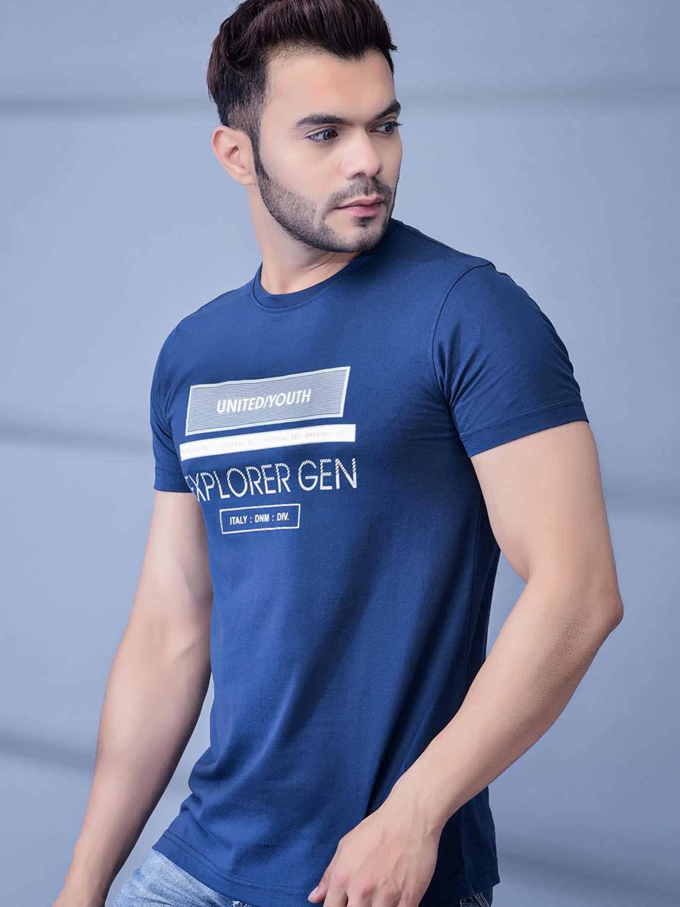 Cobb Blue Printed Round Neck T-Shirt