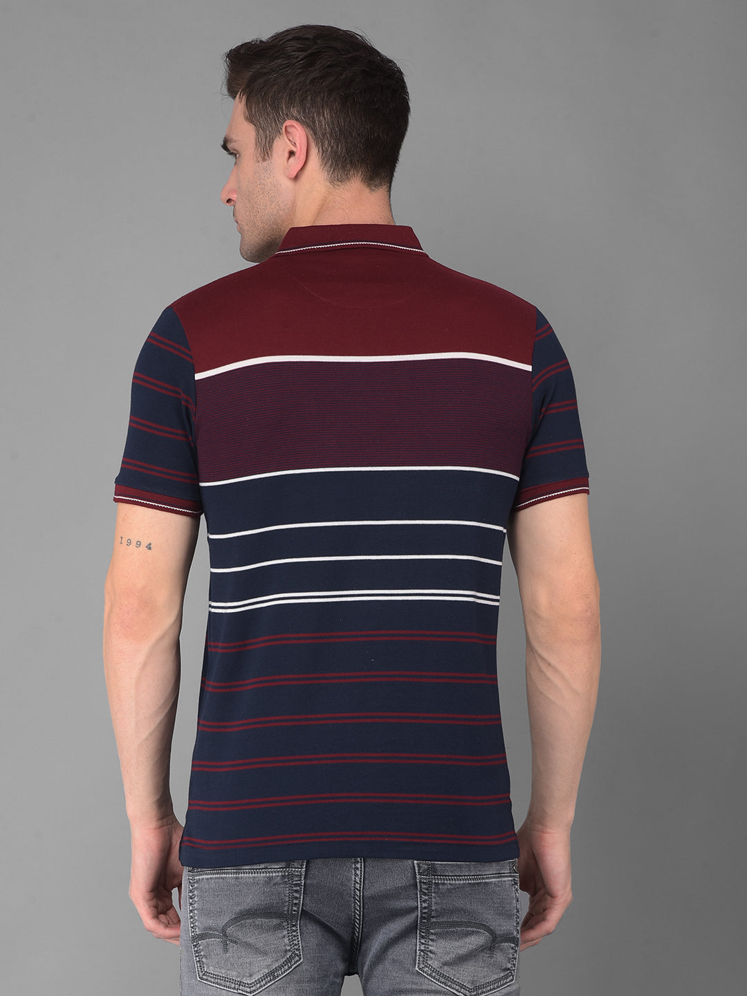 cobb navy mahogany red striped polo neck t-shirt