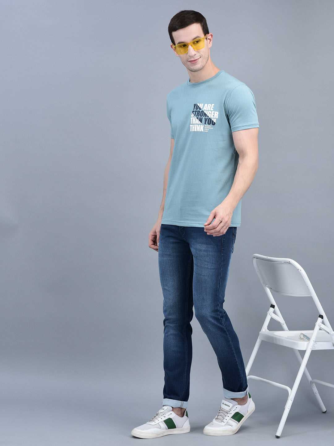 Cobb Blue Printed Round Neck T-Shirt