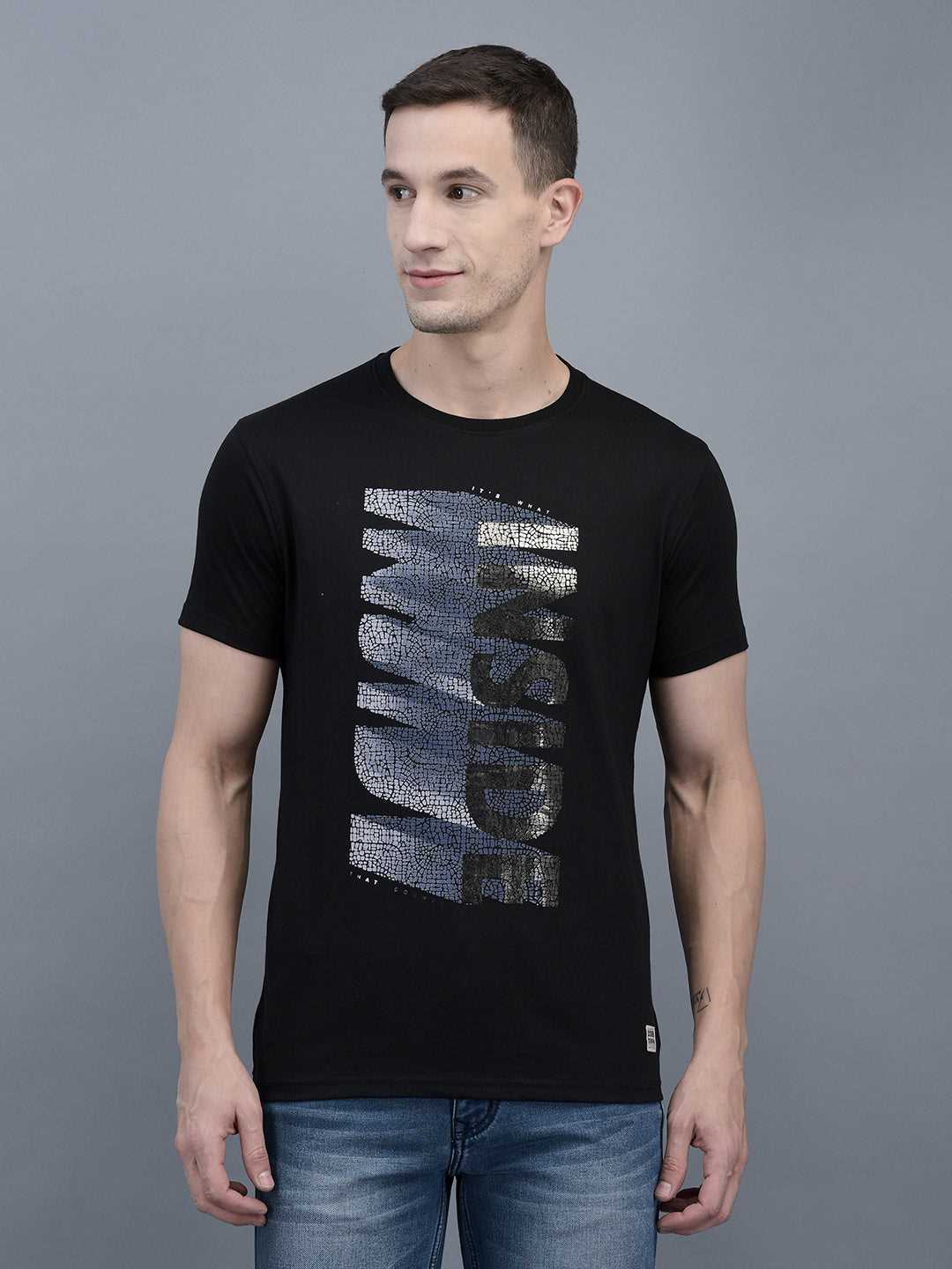 Cobb Black Printed Round Neck T-Shirt BLACK