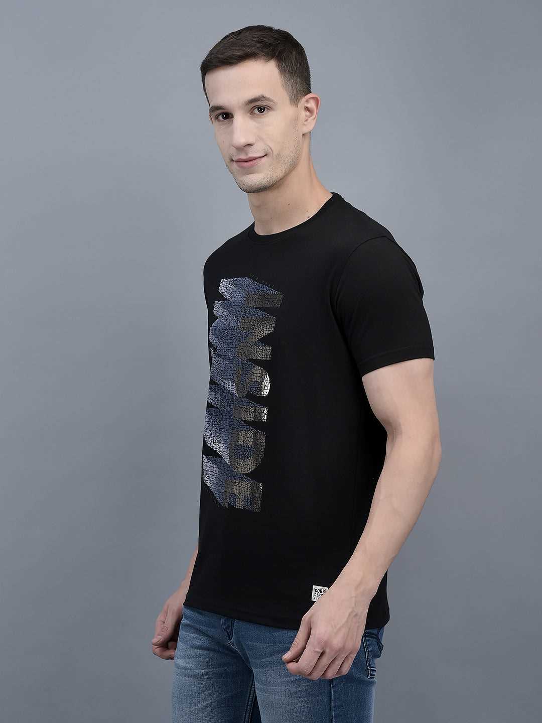 Cobb Black Printed Round Neck T-Shirt