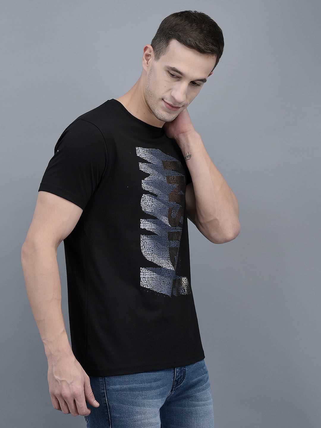 Cobb Black Printed Round Neck T-Shirt