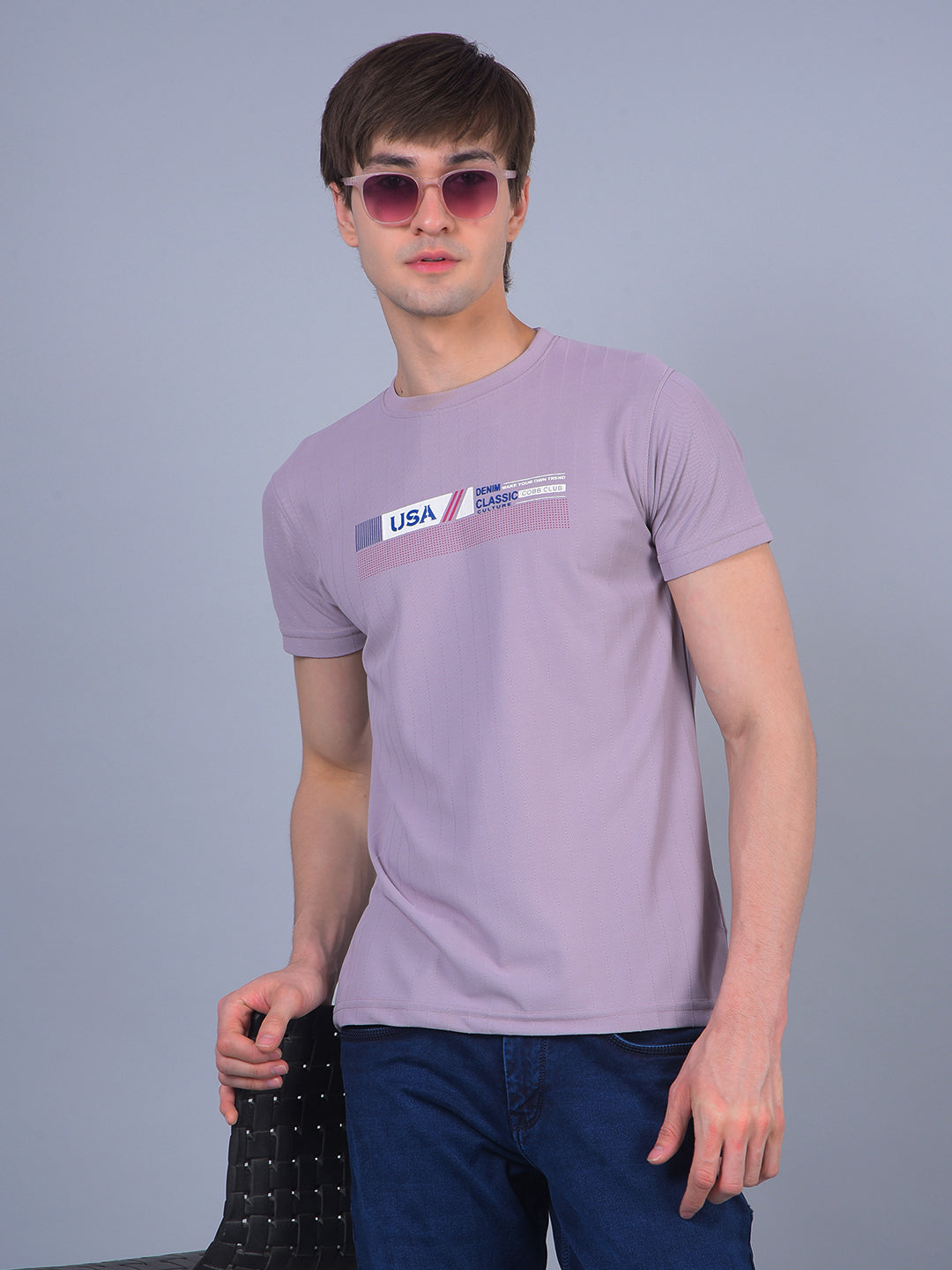 cobb light mauve printed round neck t-shirt