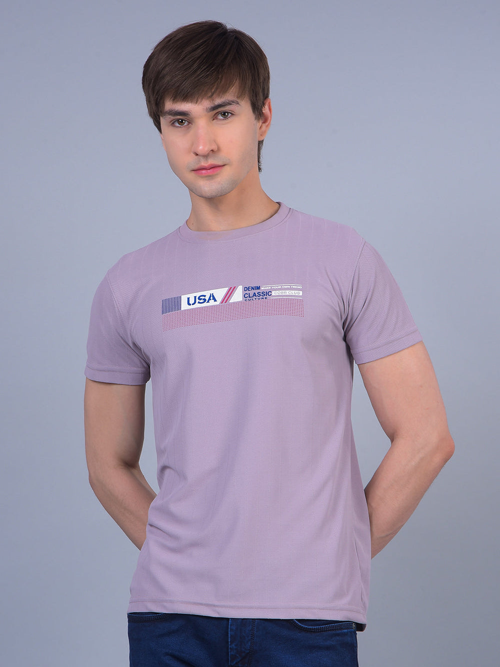 cobb light mauve printed round neck t-shirt