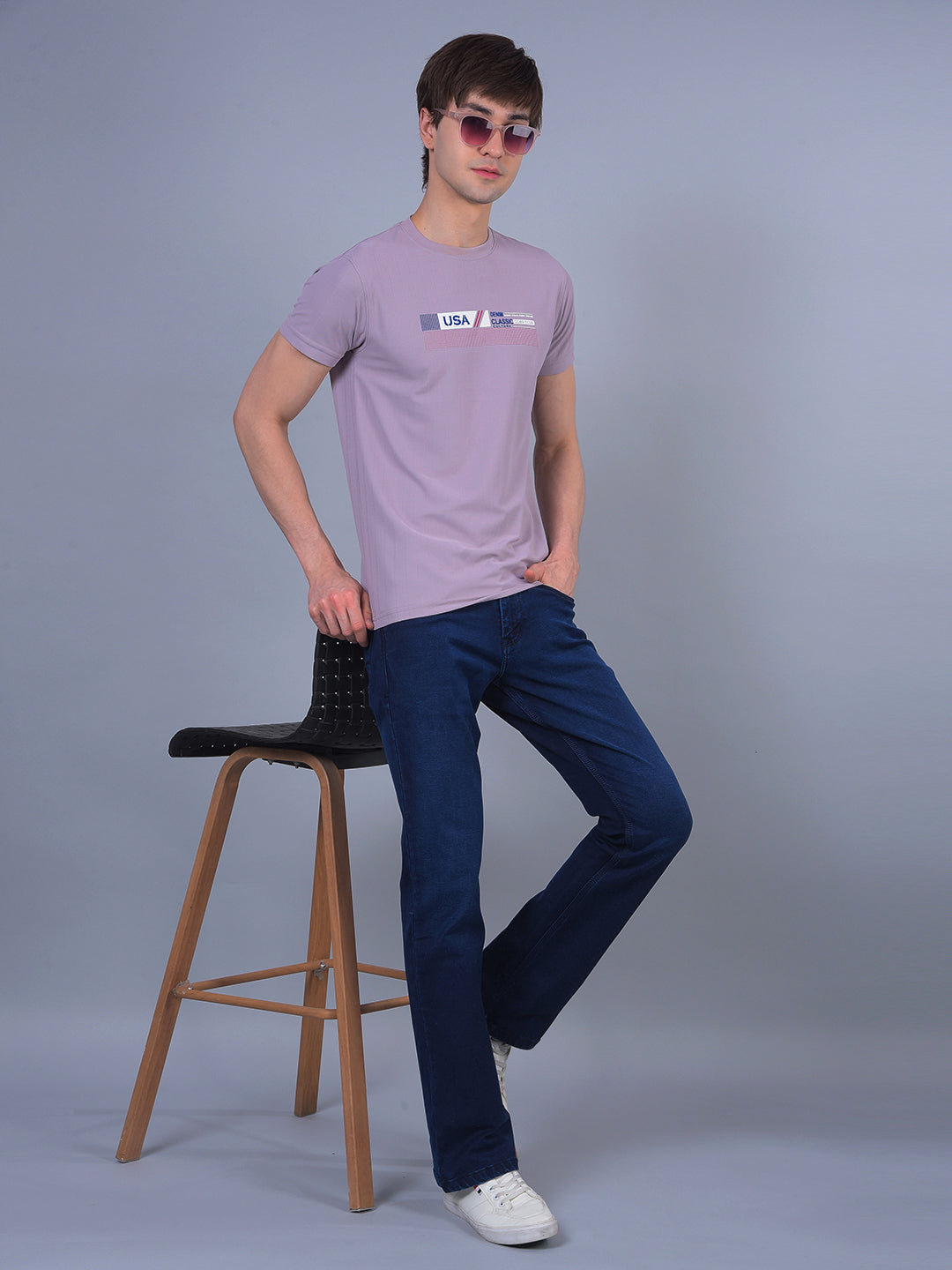 COBB LIGHT MAUVE PRINTED ROUND NECK T-SHIRT