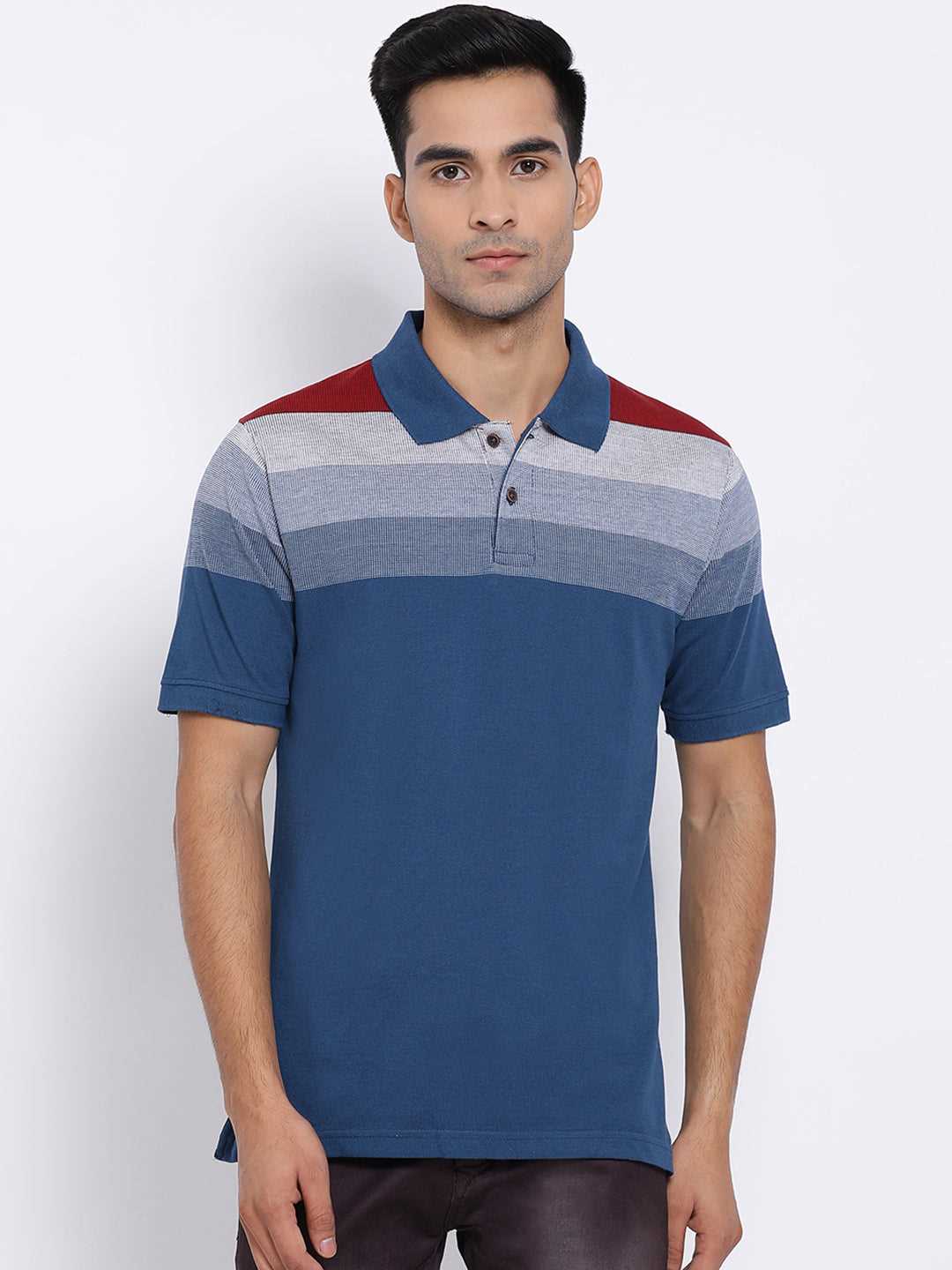 Cobb Blue Striped Polo Neck T-Shirt Blue