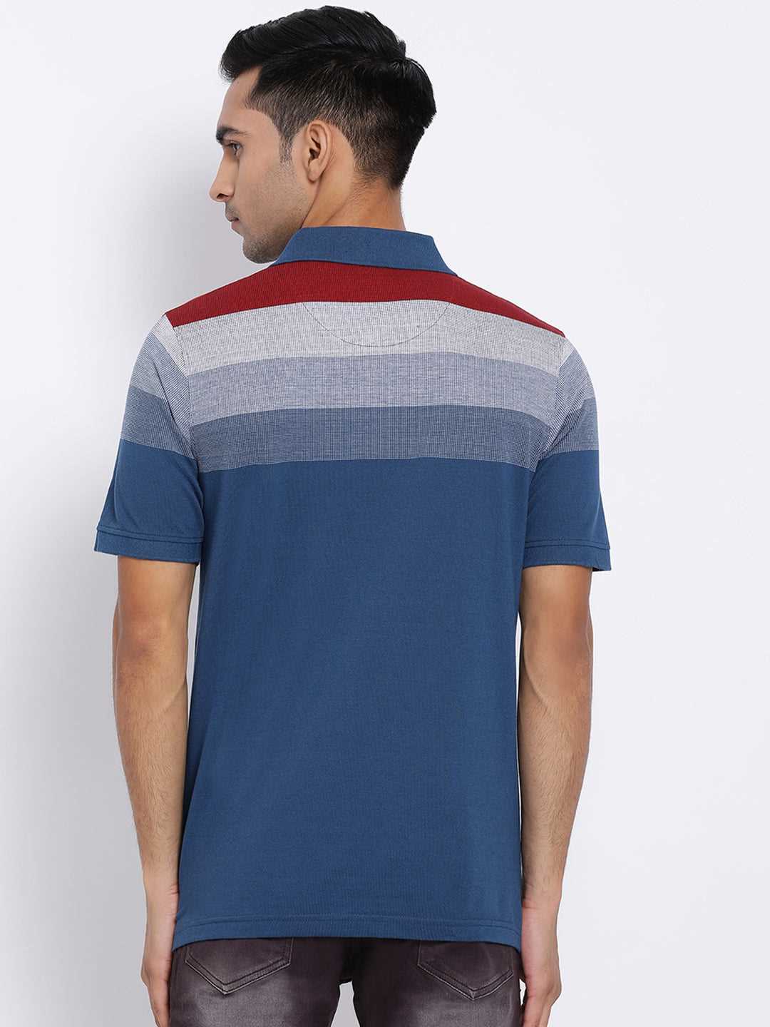 Cobb Blue Striped Polo Neck T-Shirt