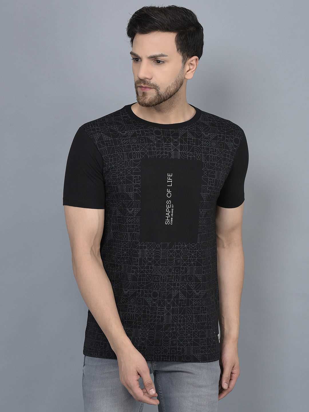 Cobb Black Printed Round Neck T-Shirt