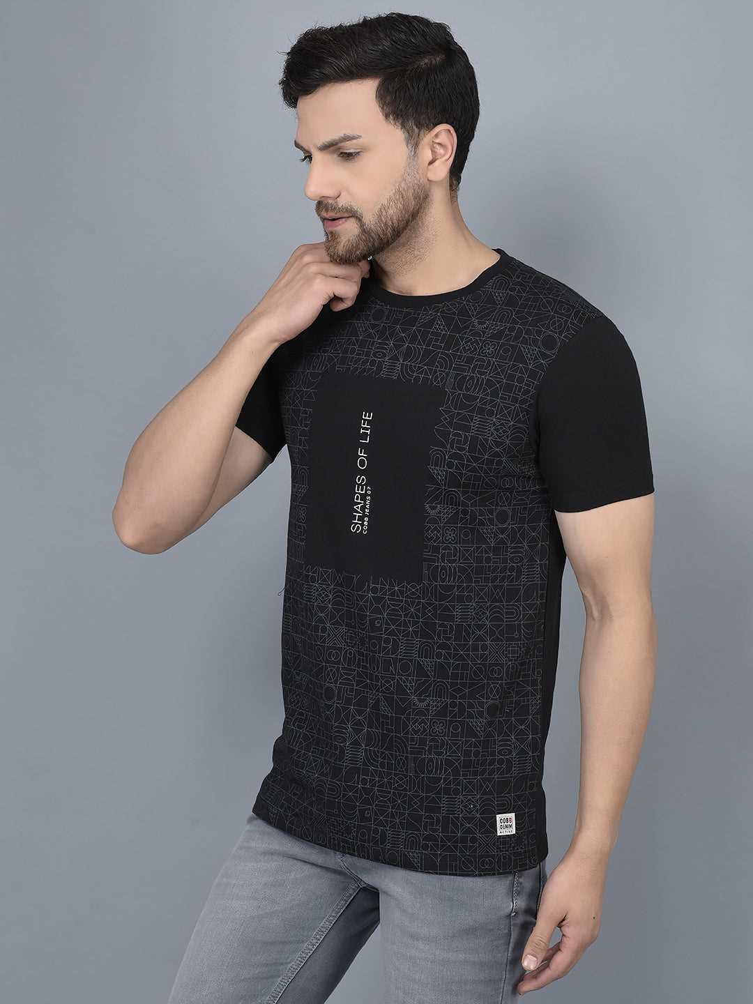Cobb Black Printed Round Neck T-Shirt