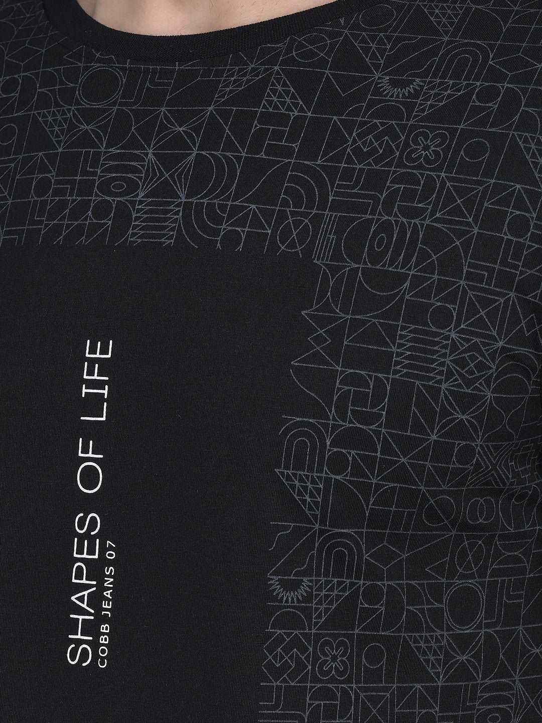 Cobb Black Printed Round Neck T-Shirt