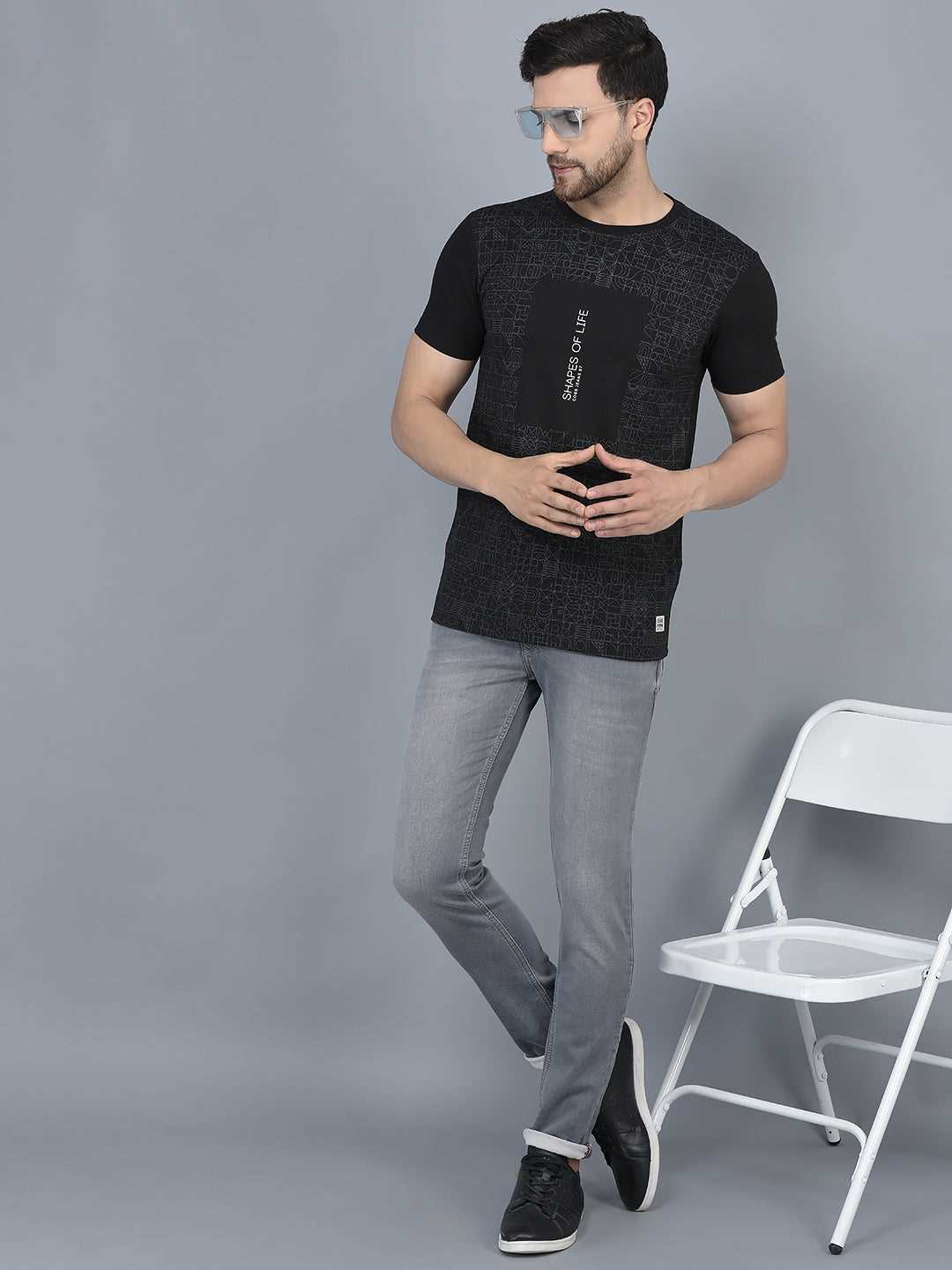 Cobb Black Printed Round Neck T-Shirt