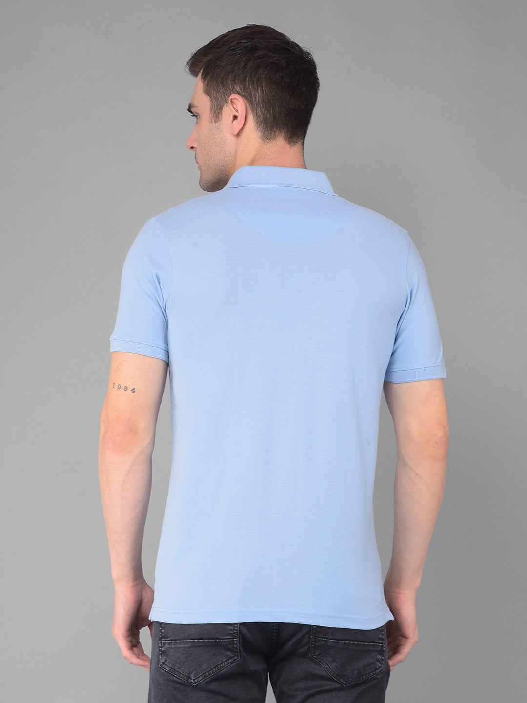 cobb solid maya blue polo neck t-shirt