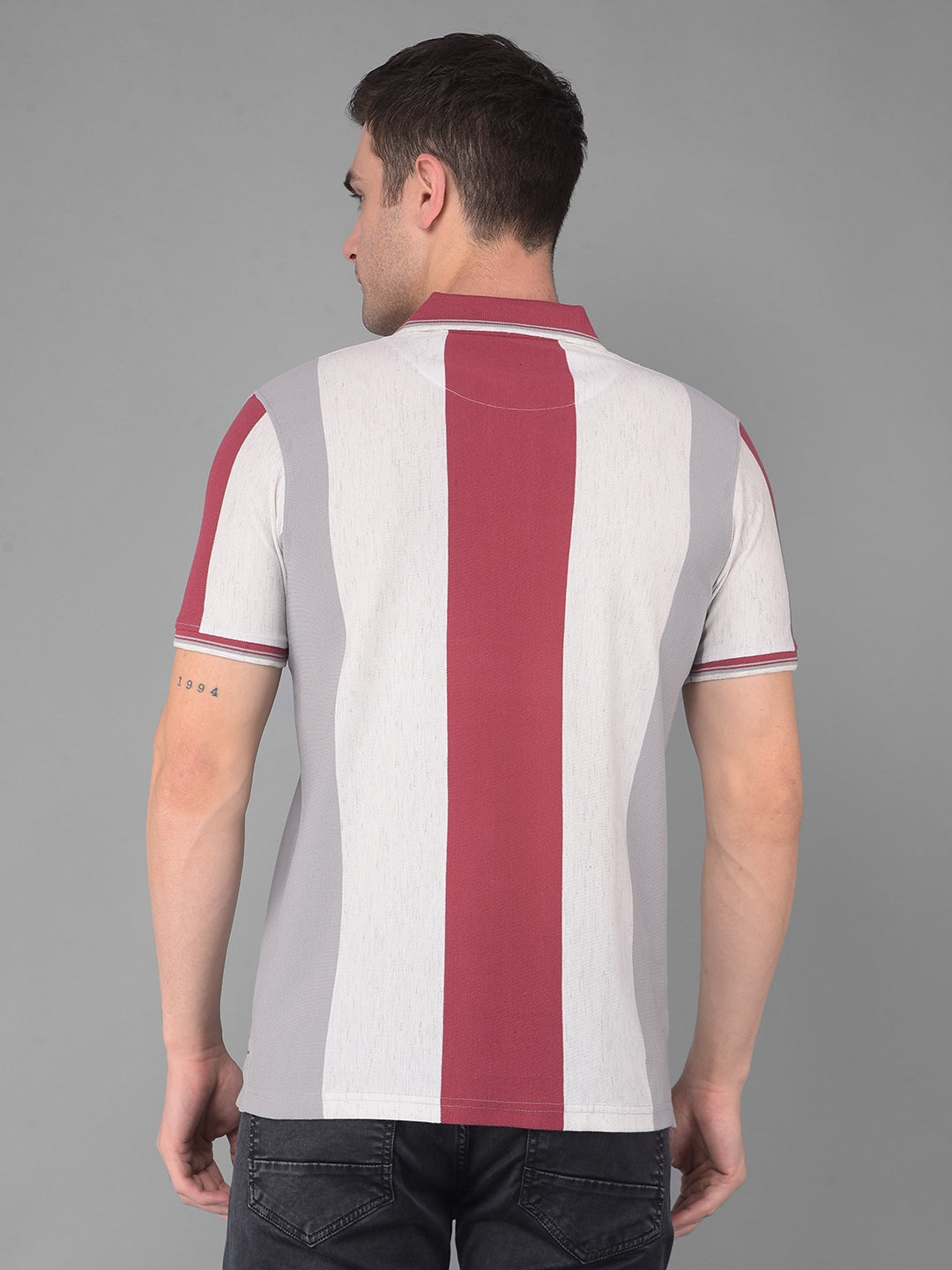 cobb faded red white striped polo neck t-shirt