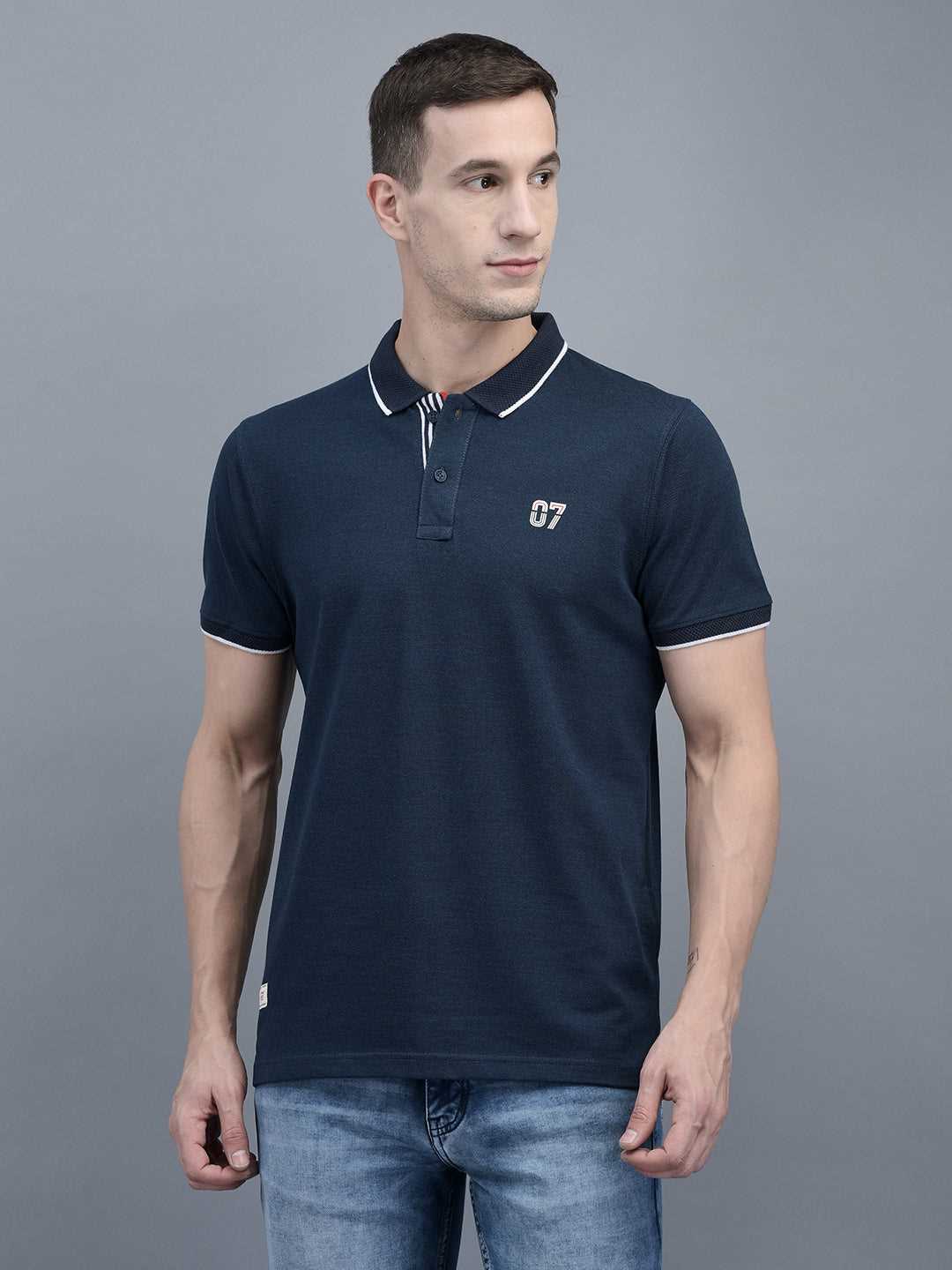Cobb Blue Solid Polo Neck T-Shirt BLUE