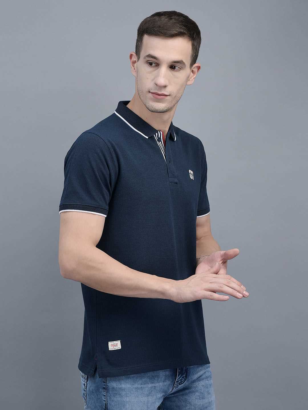 Cobb Blue Solid Polo Neck T-Shirt