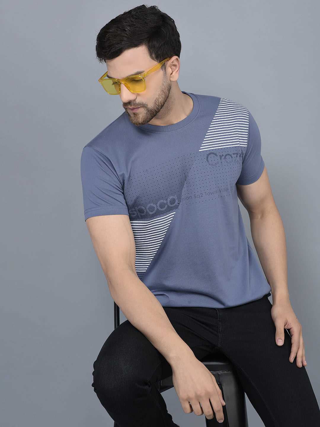 Cobb Blue Printed Round Neck T-Shirt BLUE