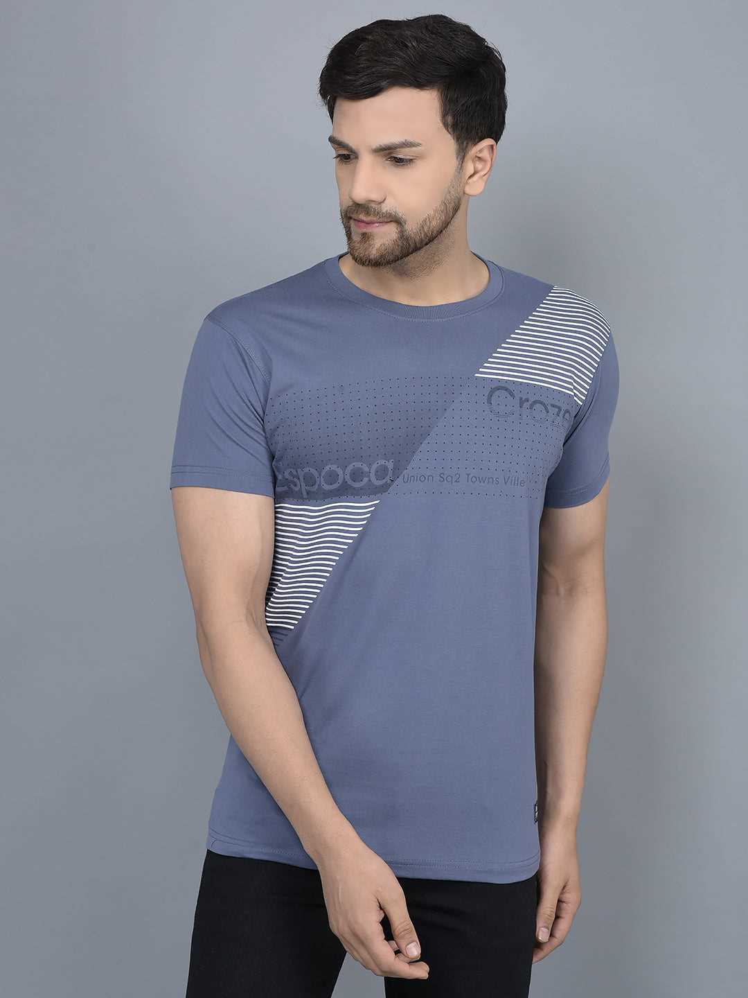 Cobb Blue Printed Round Neck T-Shirt