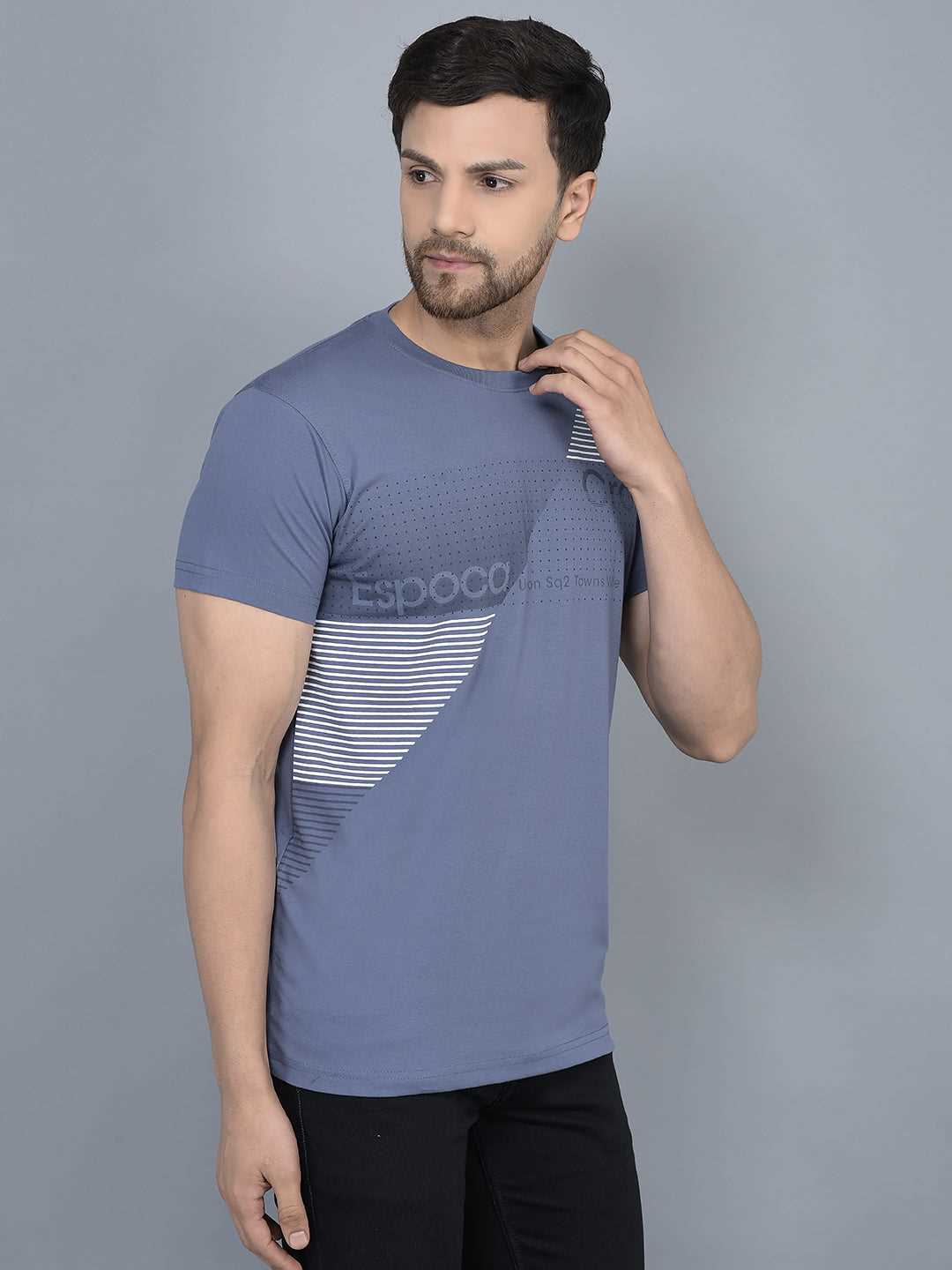 Cobb Blue Printed Round Neck T-Shirt