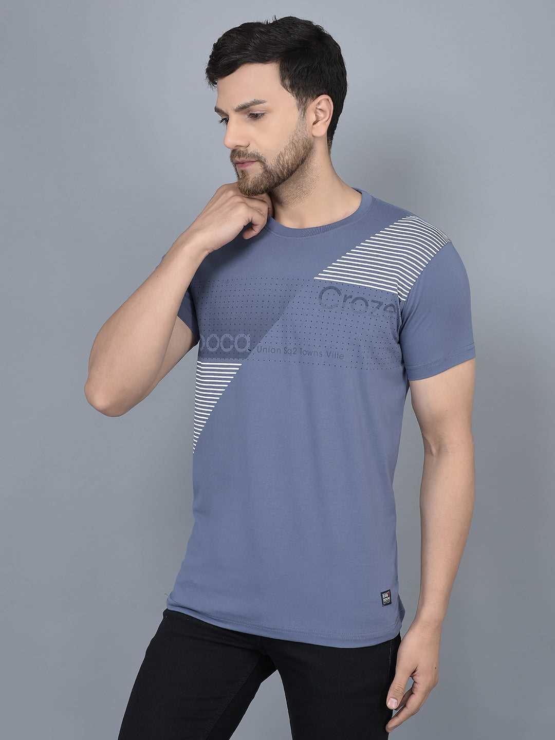 Cobb Blue Printed Round Neck T-Shirt
