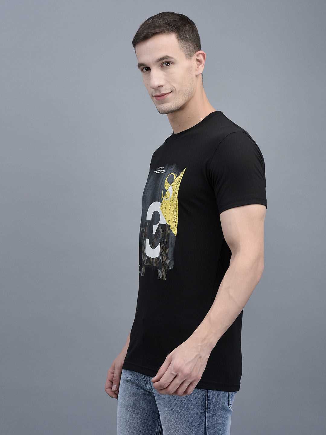 Cobb Black Printed Round Neck T-Shirt