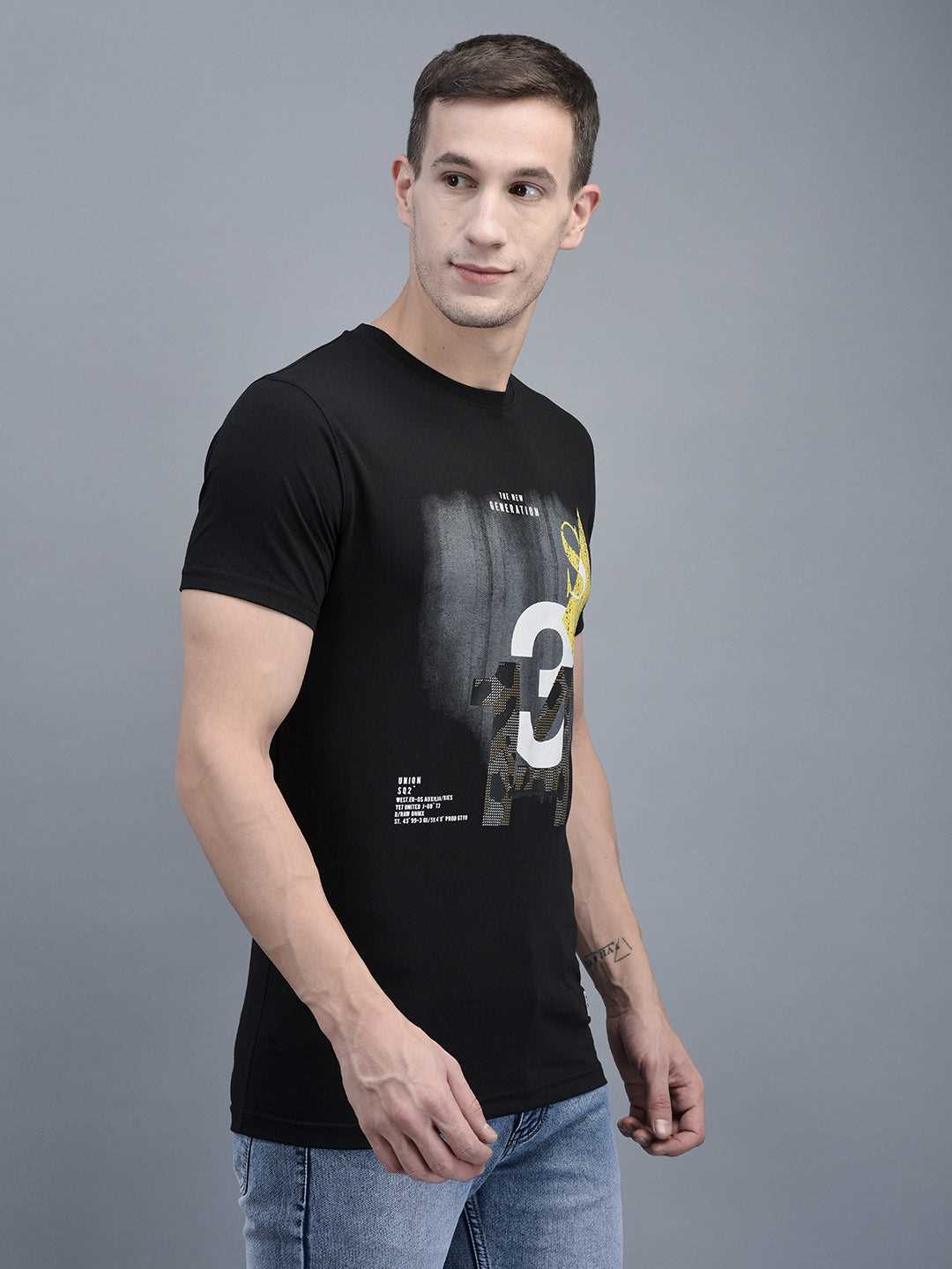 Cobb Black Printed Round Neck T-Shirt