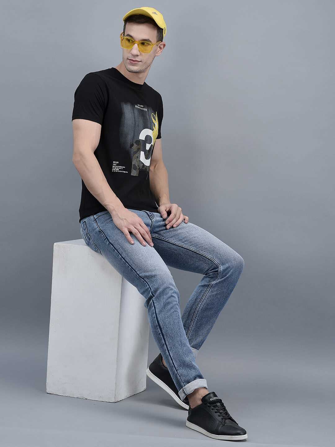 Cobb Black Printed Round Neck T-Shirt