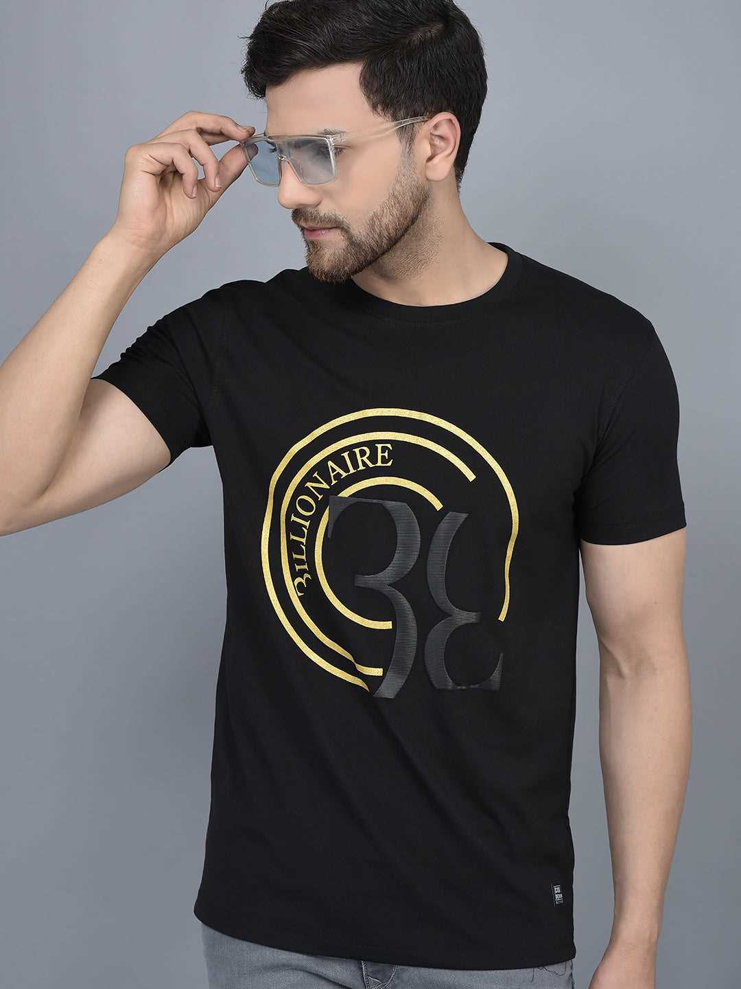 Cobb Black Printed Round Neck T-Shirt BLACK