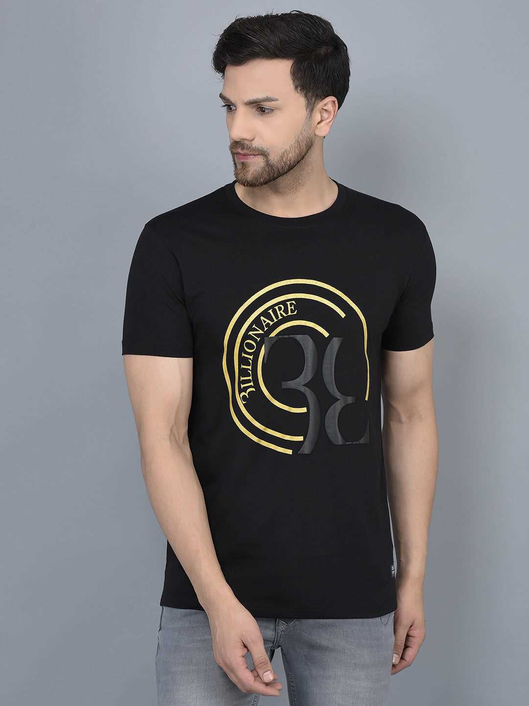 Cobb Black Printed Round Neck T-Shirt