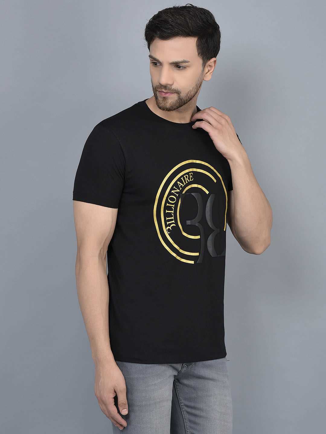 Cobb Black Printed Round Neck T-Shirt