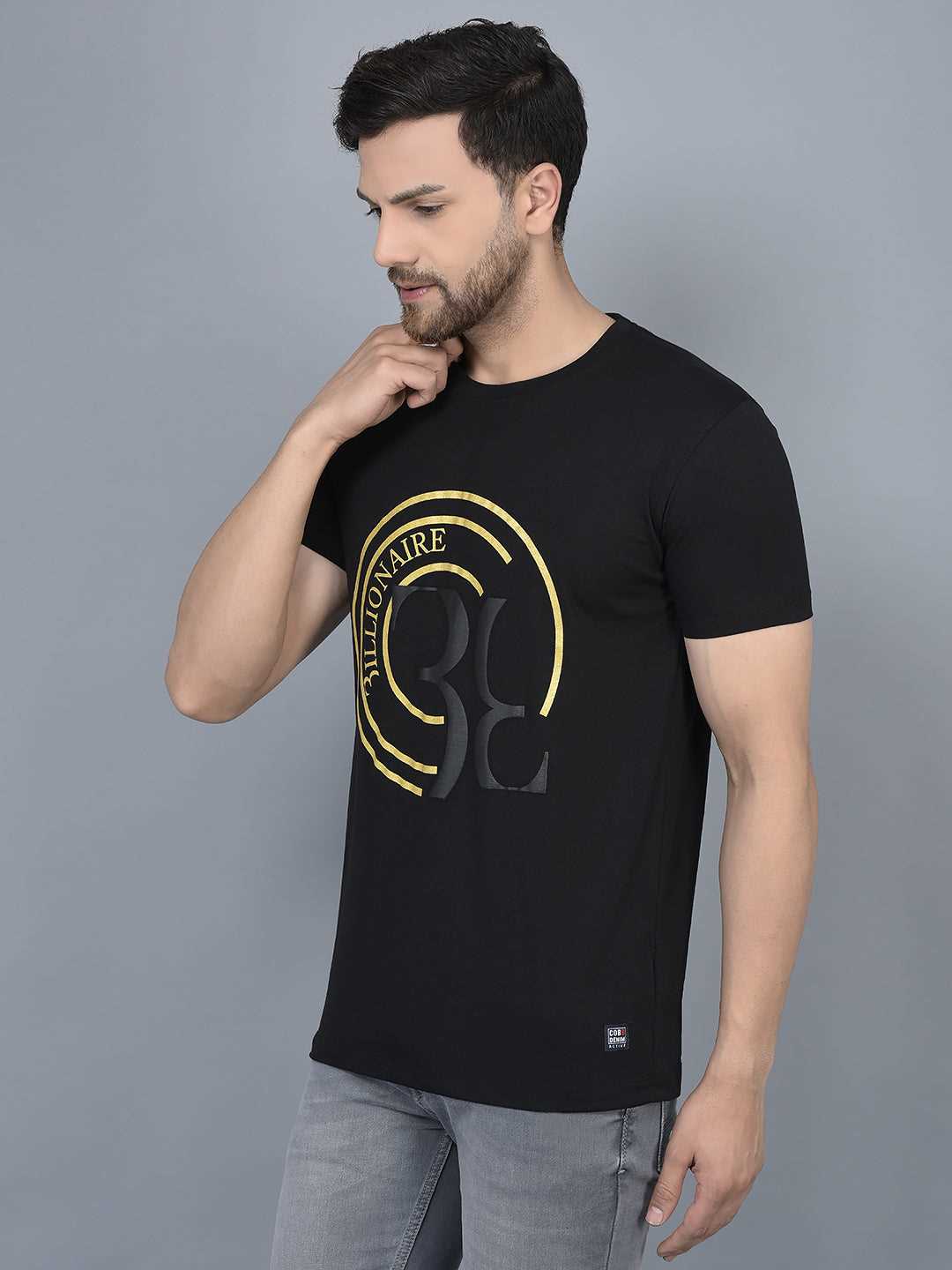 Cobb Black Printed Round Neck T-Shirt