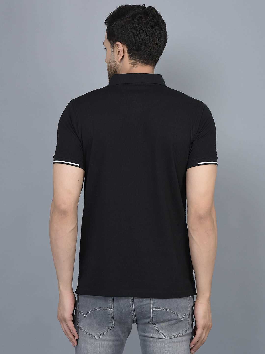 Cobb Black Solid Polo Neck T-Shirt