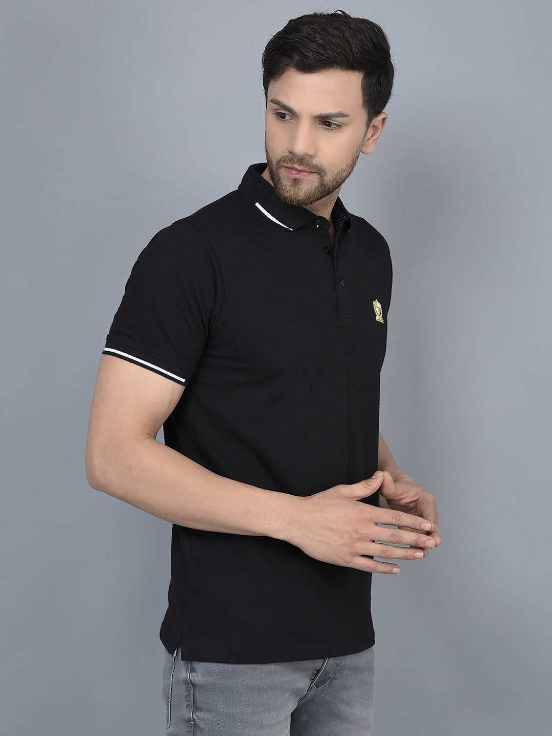 Cobb Black Solid Polo Neck T-Shirt
