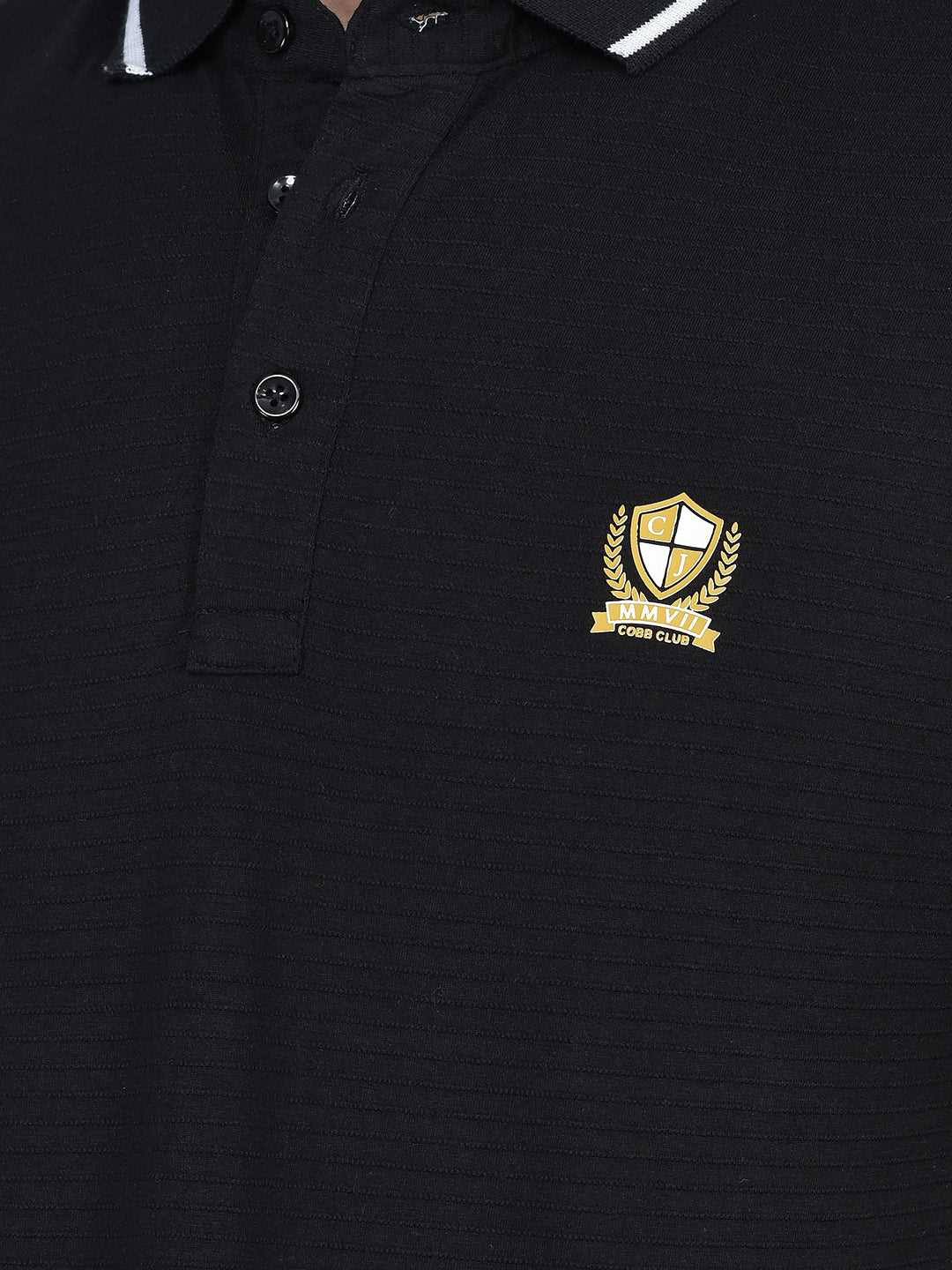 Cobb Black Solid Polo Neck T-Shirt