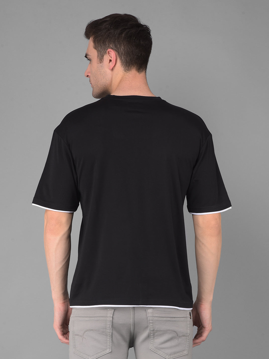 cobb relax black printed round neck oversized t-shirt
