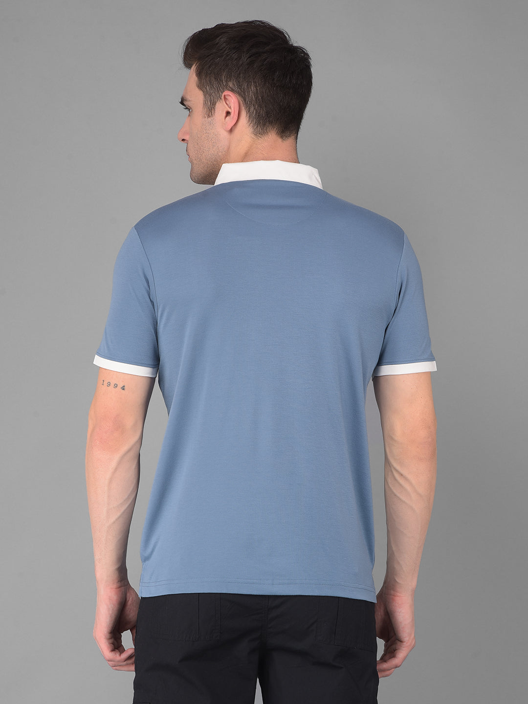cobb solid blue polo neck t-shirt