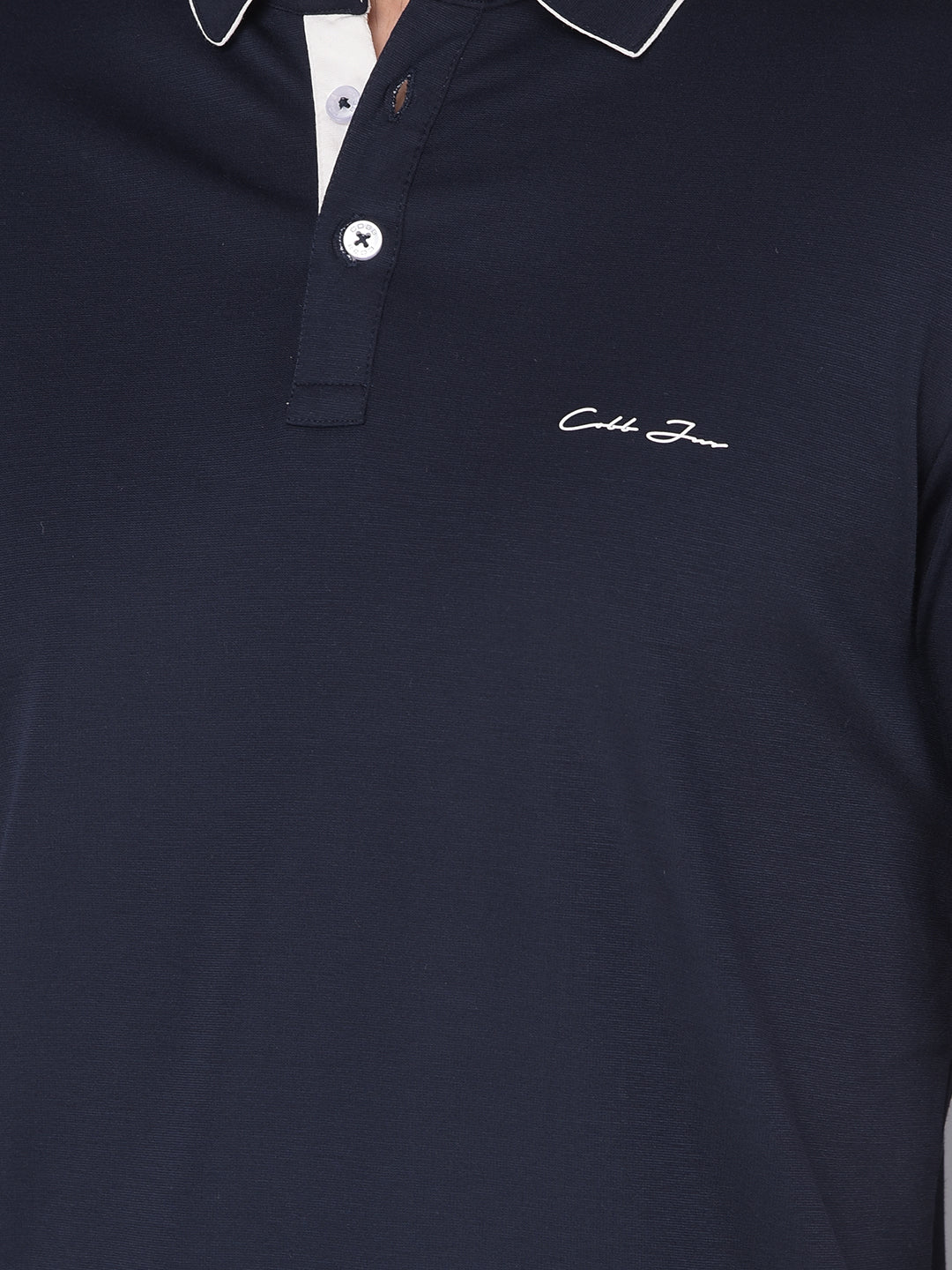 COBB SOLID NAVY BLUE POLO NECK T-SHIRT