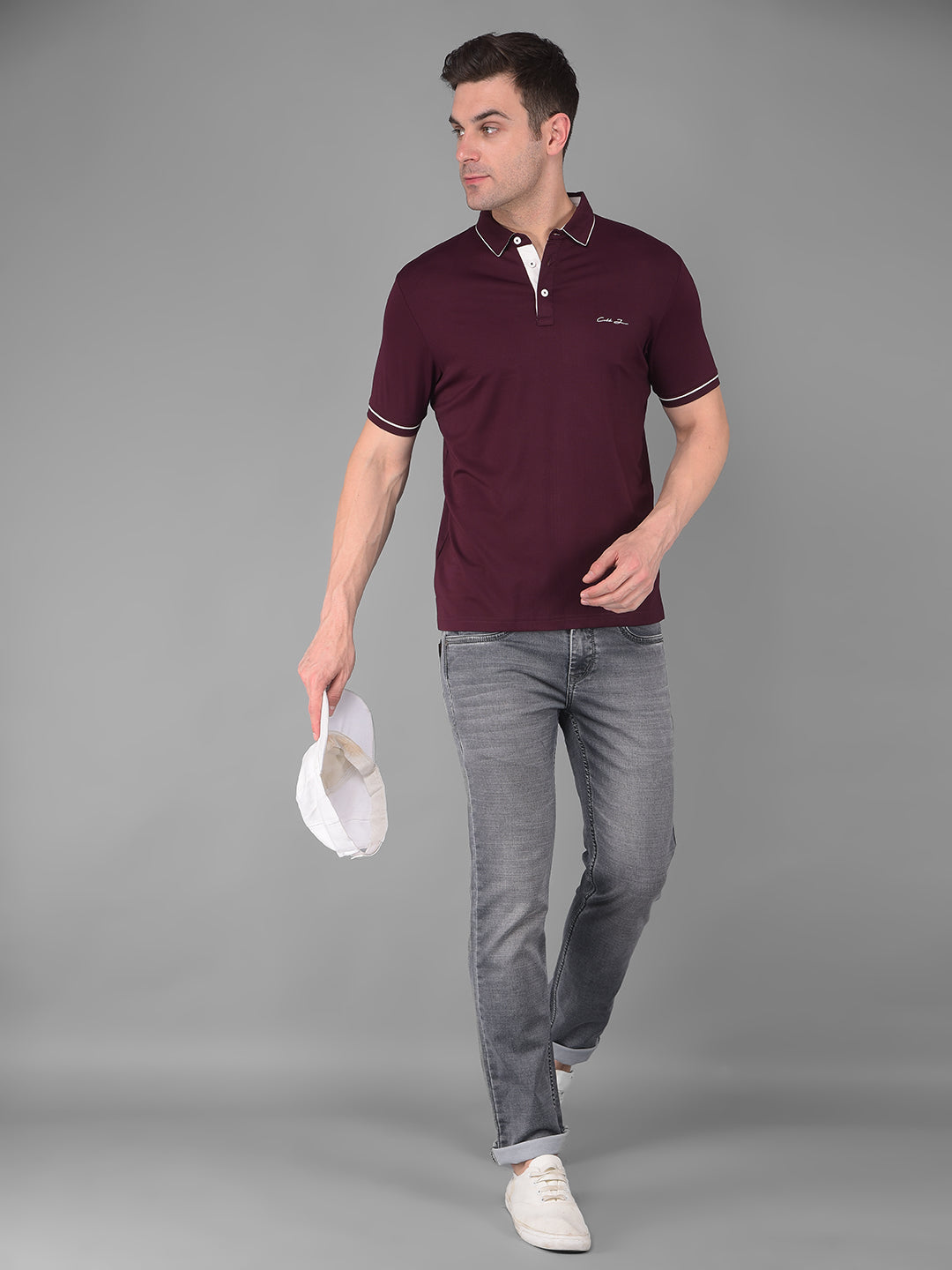 cobb solid wine polo neck t-shirt