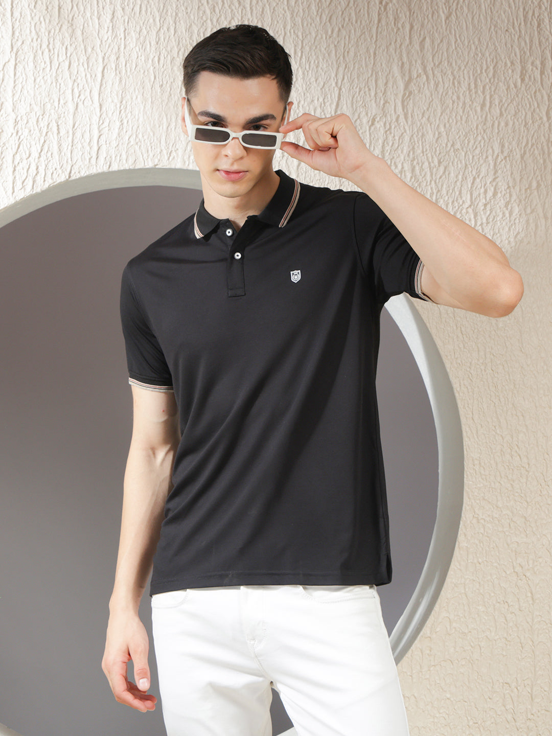 COBB SOLID BLACK POLO NECK T-SHIRT