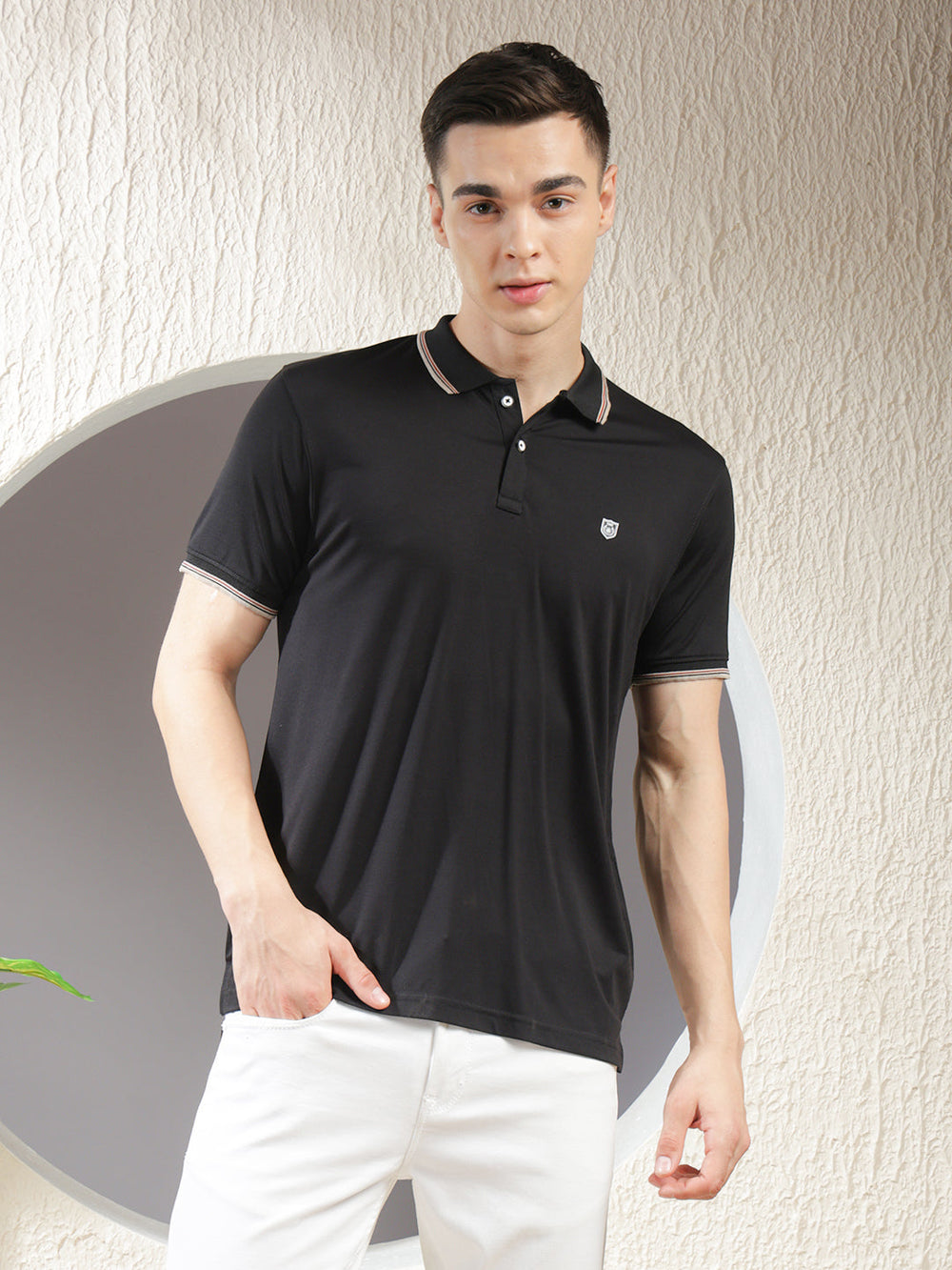 cobb solid black polo neck t-shirt