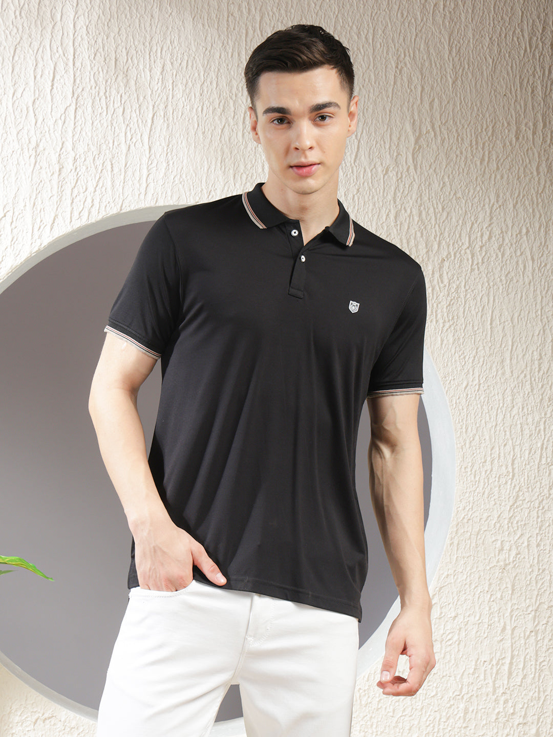 cobb solid black polo neck t-shirt