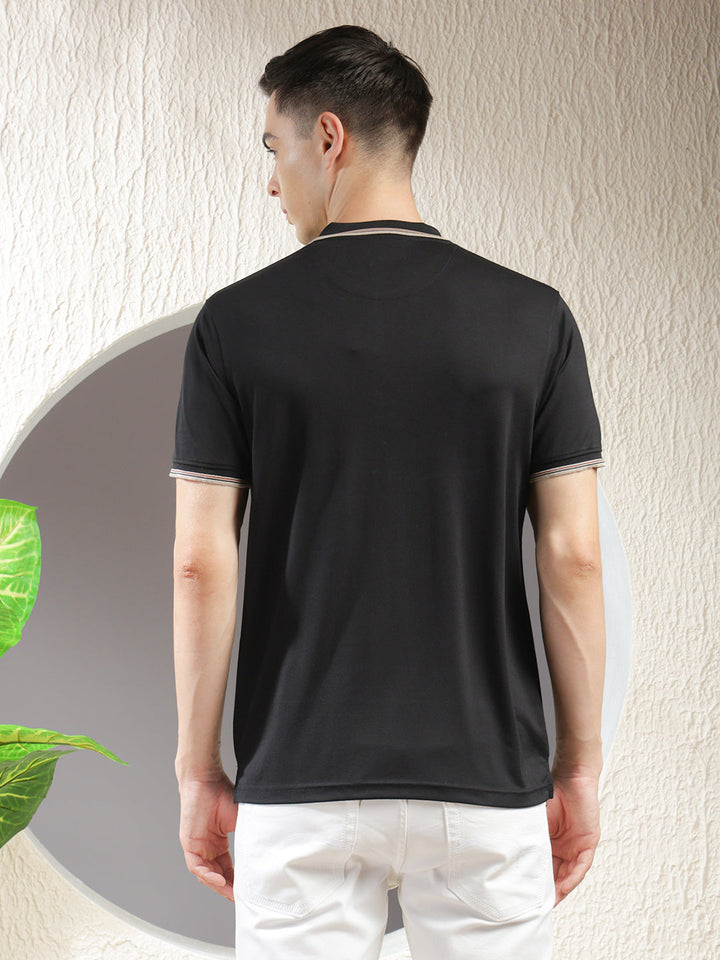 cobb solid black polo neck t-shirt