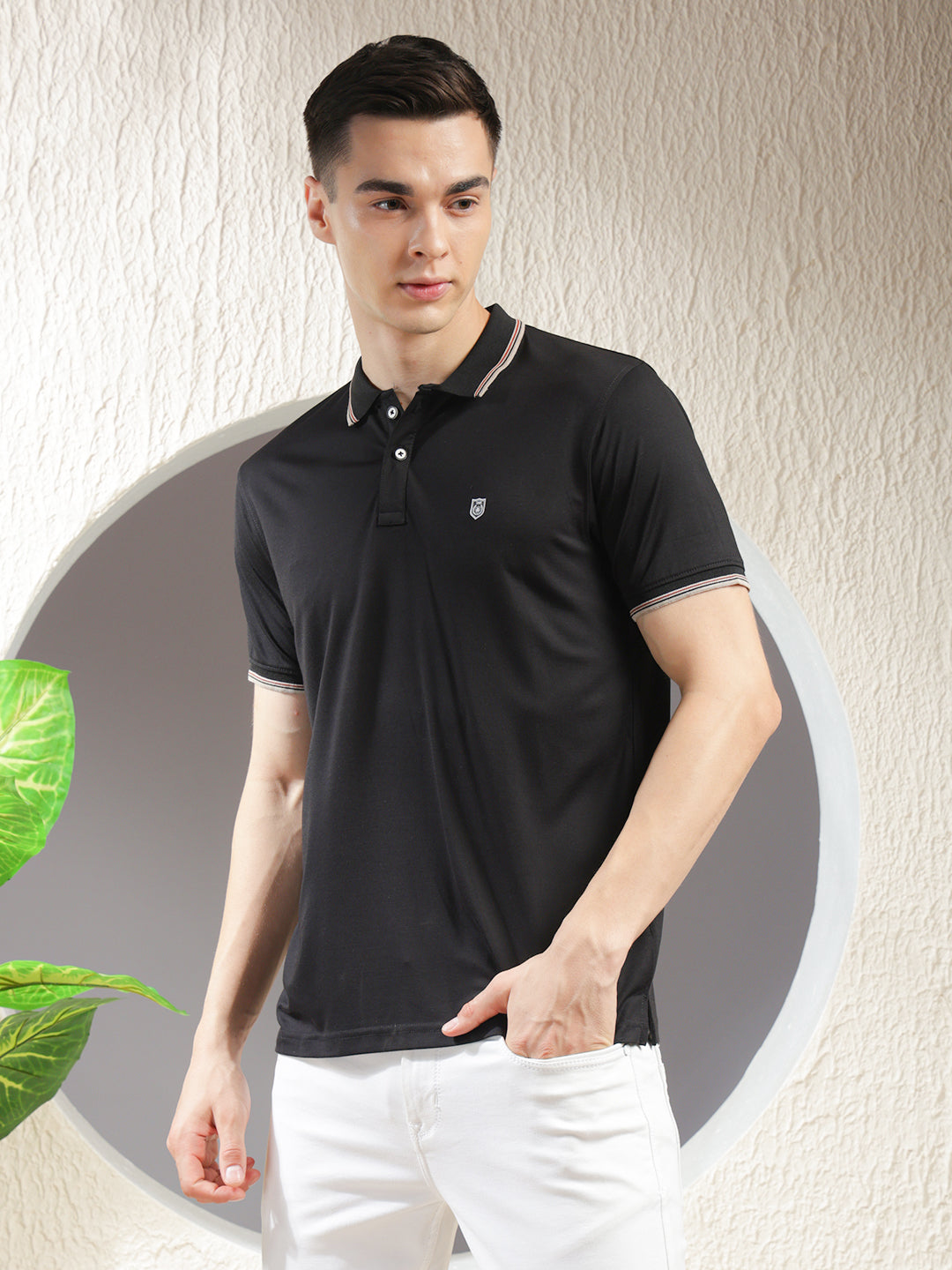 COBB SOLID BLACK POLO NECK T-SHIRT