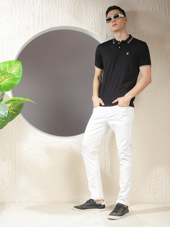 COBB SOLID BLACK POLO NECK T-SHIRT