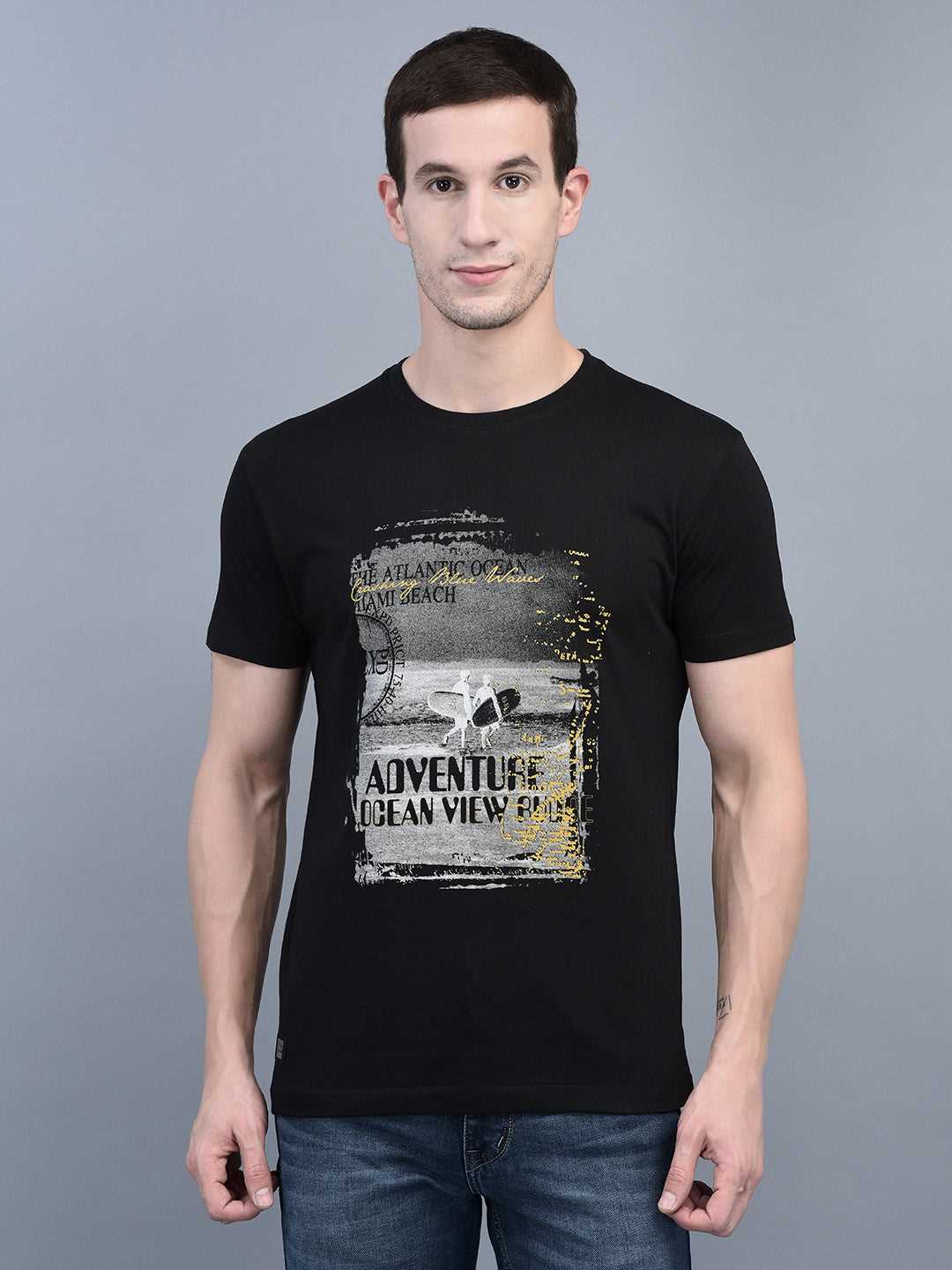 Cobb Black Printed Round Neck T-Shirt BLACK